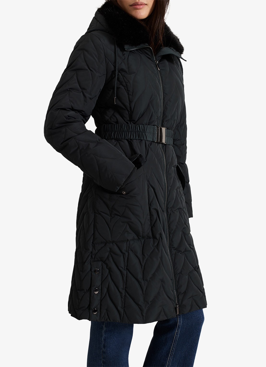 Phase Eight Hollie longline puffer jas met ceintuur  - detail 3 donkergroen