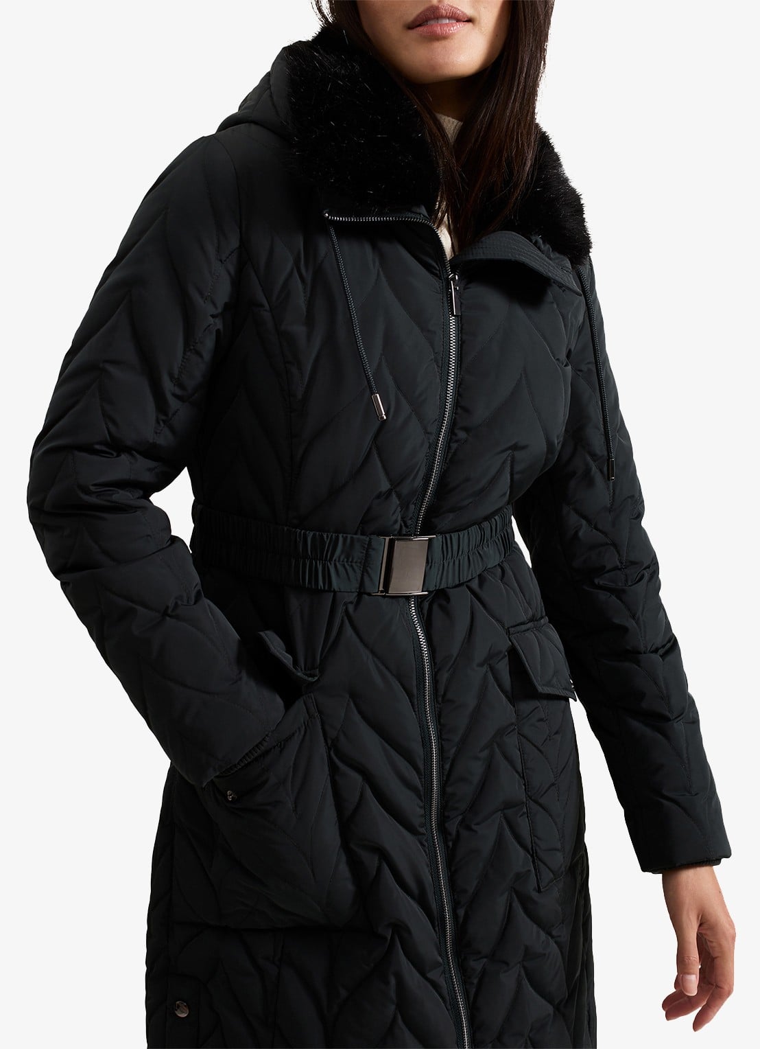 Phase Eight Hollie longline puffer jas met ceintuur  - detail 4 donkergroen