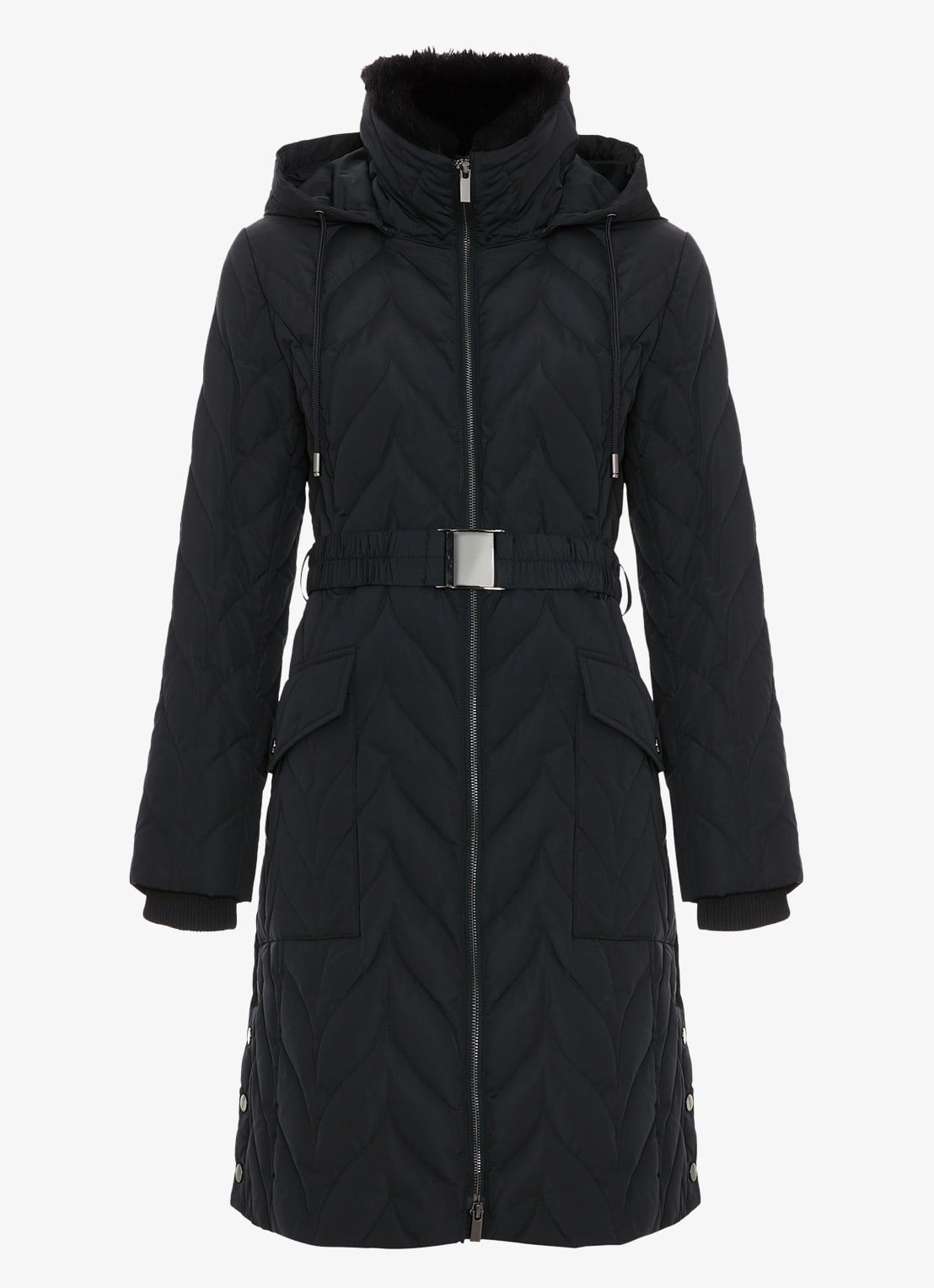 Phase Eight Hollie longline puffer jas met ceintuur  - voorkant donkergroen