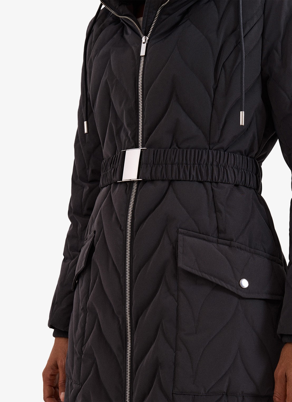 Phase Eight Hollie puffer jas met capuchon met ceintuur - detail 4 antraciet