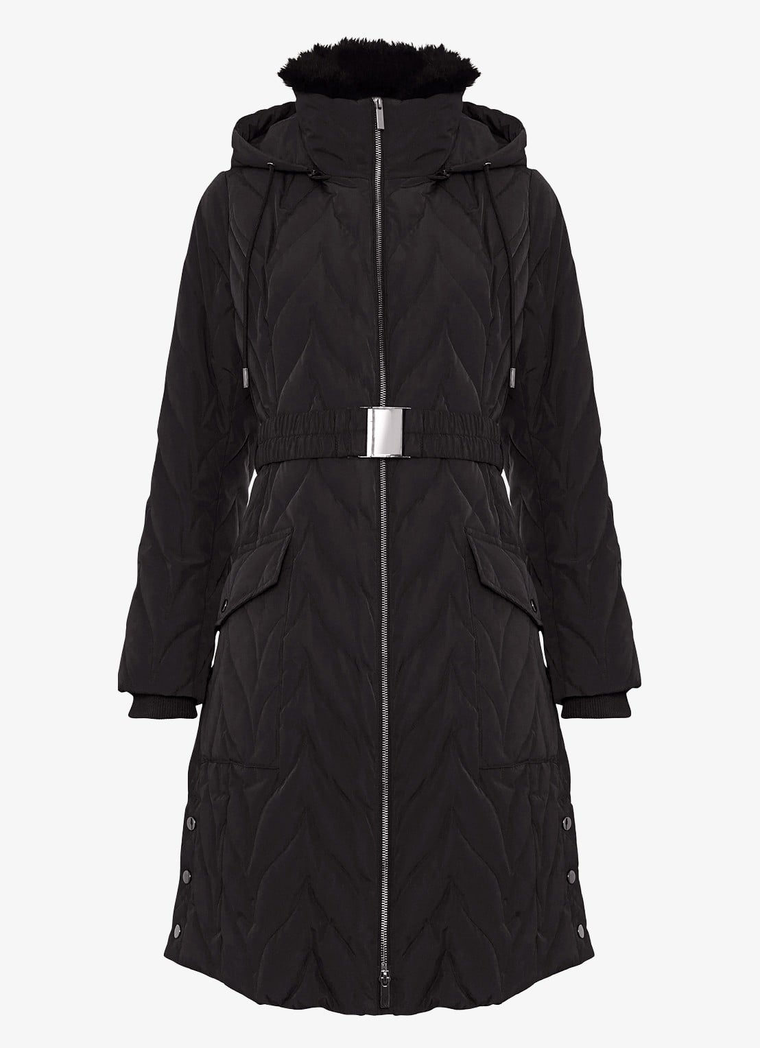 Phase Eight Hollie puffer jas met capuchon met ceintuur - voorkant 6 antraciet