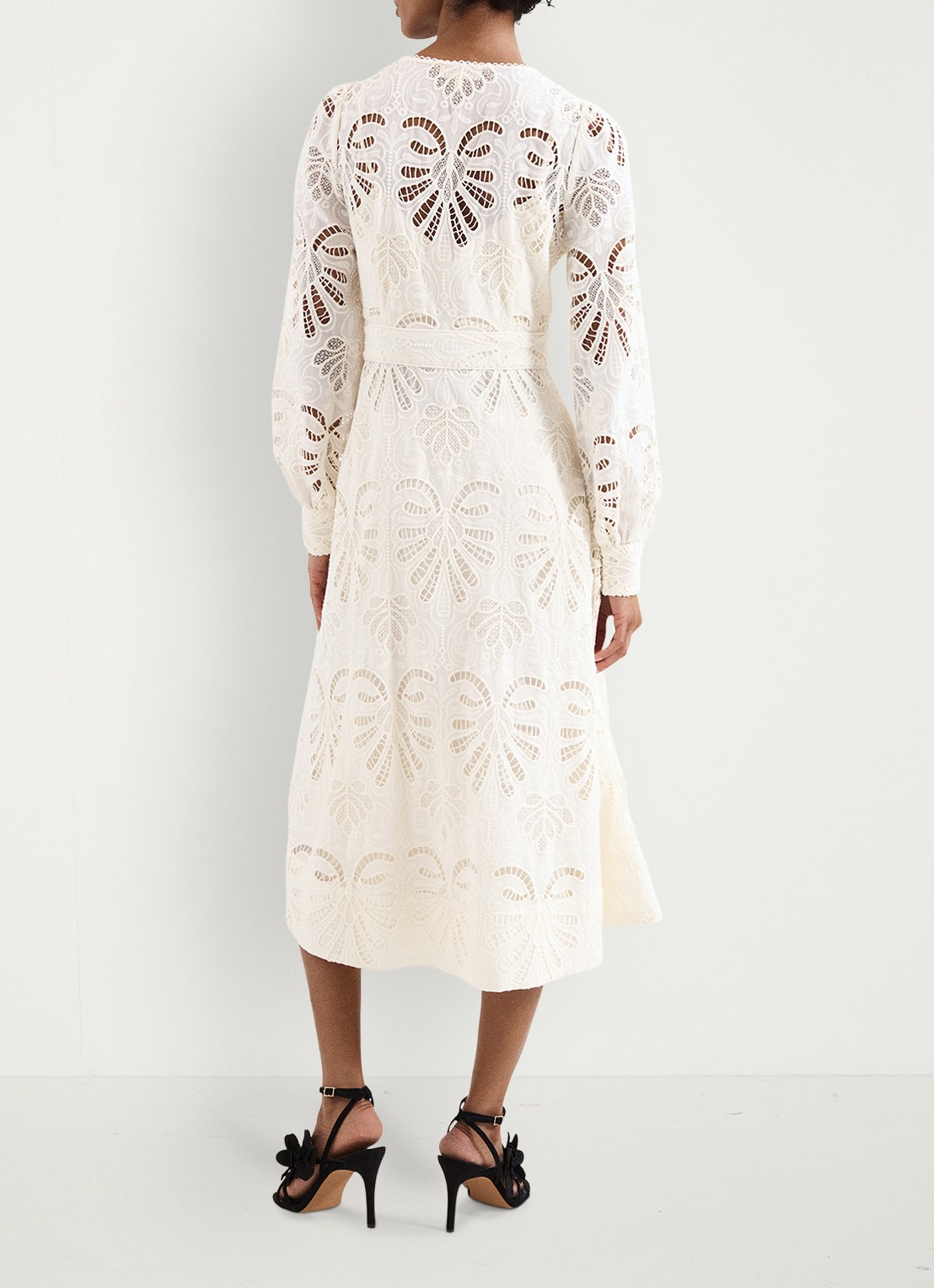 Phase Eight Inara midi jurk met borduring - achterkant gebroken wit