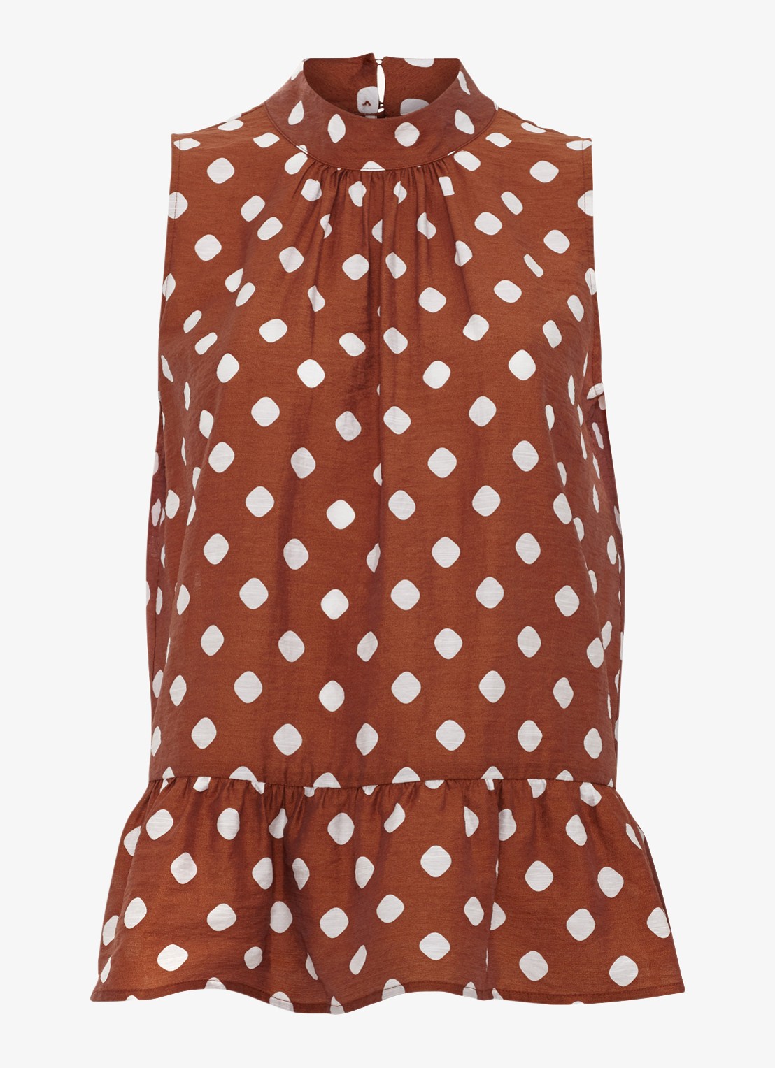 Phase Eight Indie blouse in linnenblend met stippenprint en plooien - voorkant 5 donkerbruin