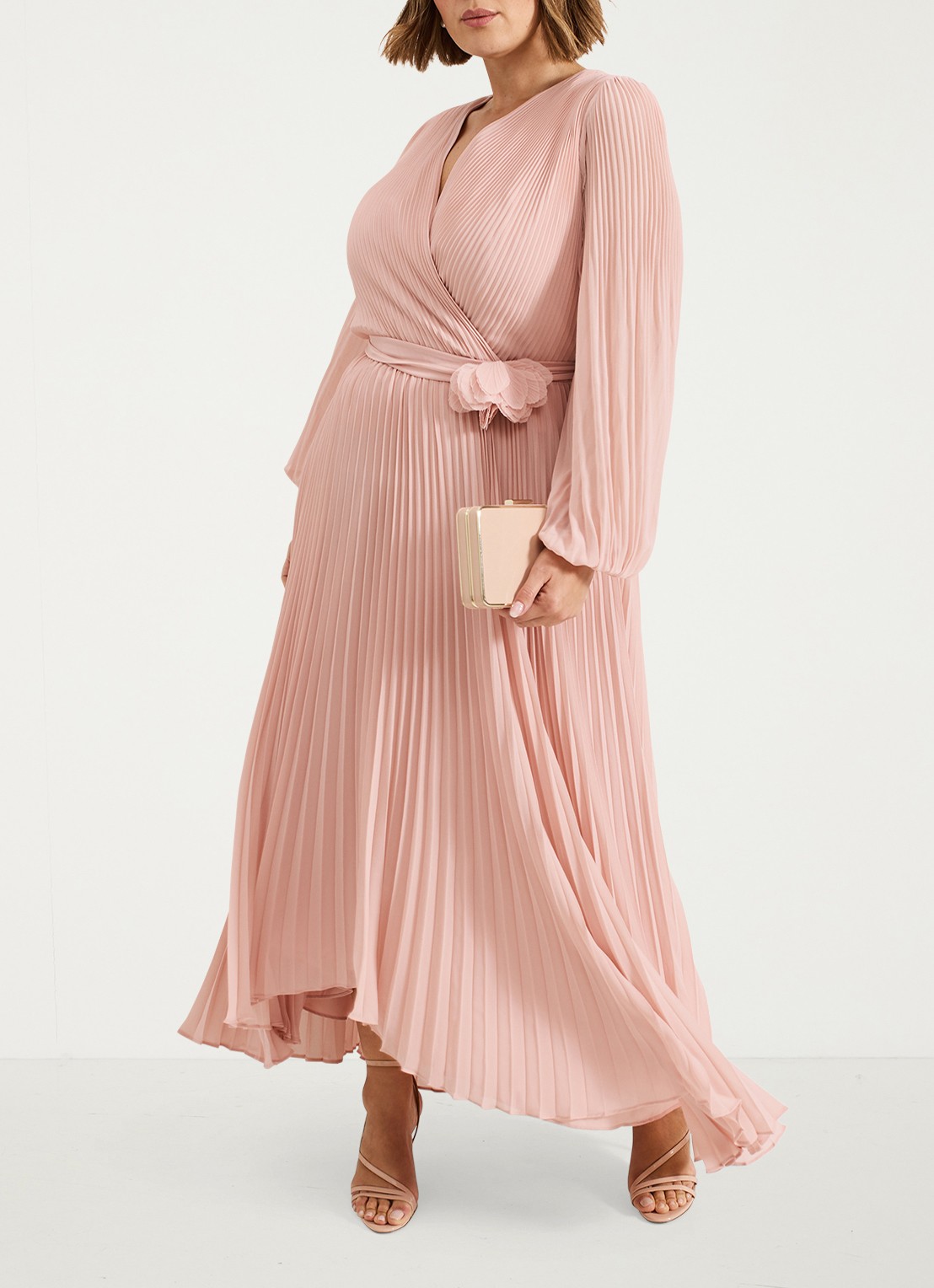 Phase Eight Isadora maxi jurk met plissé en strikceintuur - detail 8 lichtroze