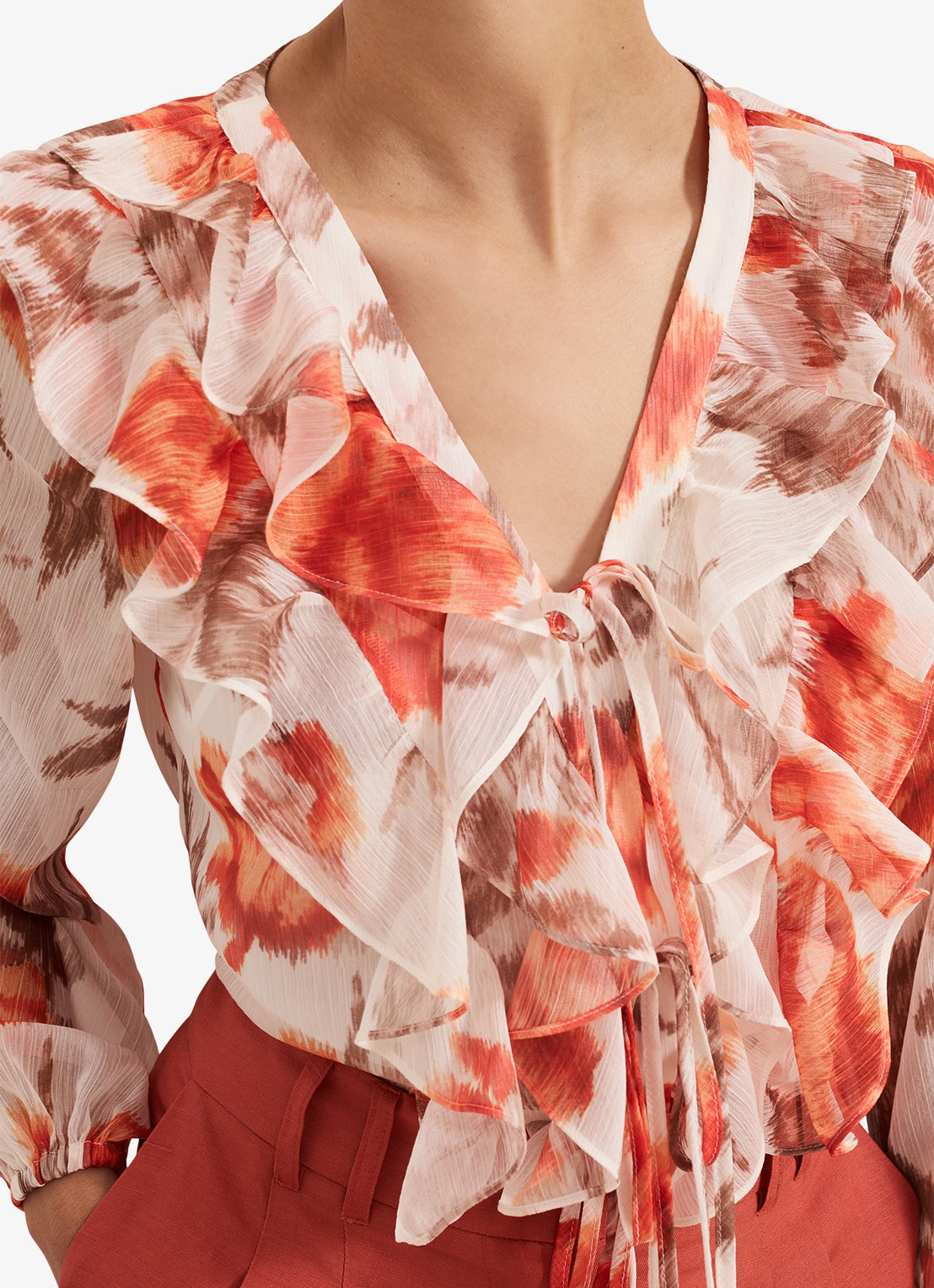 Phase Eight Ivana semi-transparante tuniek met volant - detail 5 oranje