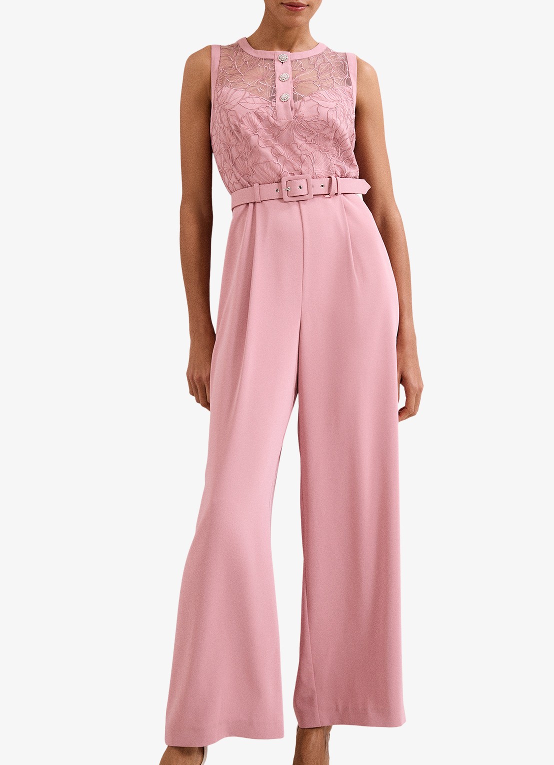 Phase Eight Ivanna jumpsuit met broderie en ceintuur - detail oudroze