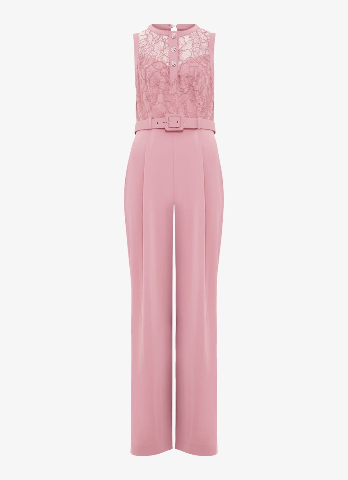Phase Eight Ivanna jumpsuit met broderie en ceintuur - voorkant 3 oudroze