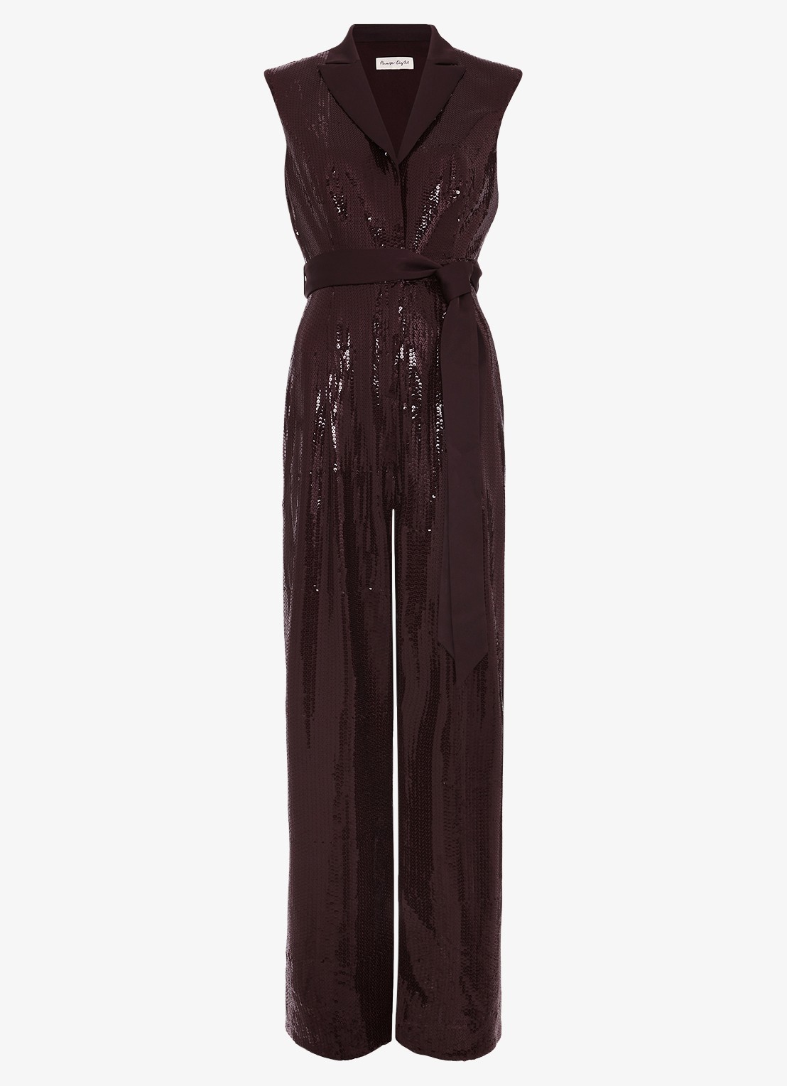 Phase Eight Ivey wide fit jumpsuit met pailletten en strikceintuur - voorkant bordeauxrood