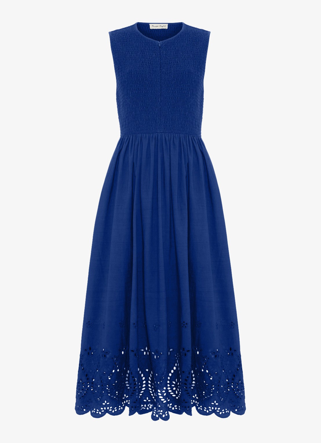 Phase Eight Jade midi jurk met smockwerk en broderie - voorkant 7 donkerblauw