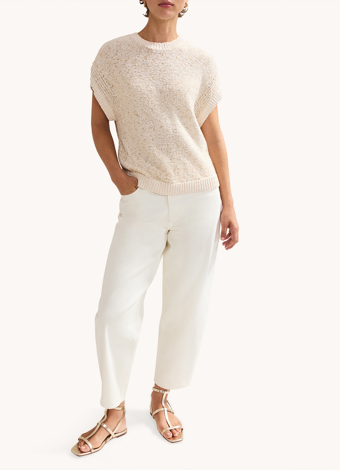 Phase Eight Janet grofgebreide pullover met structuur - voorkant 2 creme