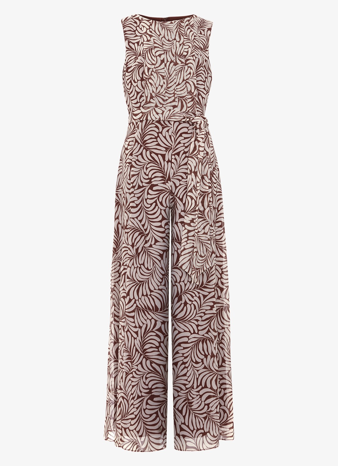 Phase Eight Janine wide fit jumpsuit met bloemenprint - voorkant lichtbruin