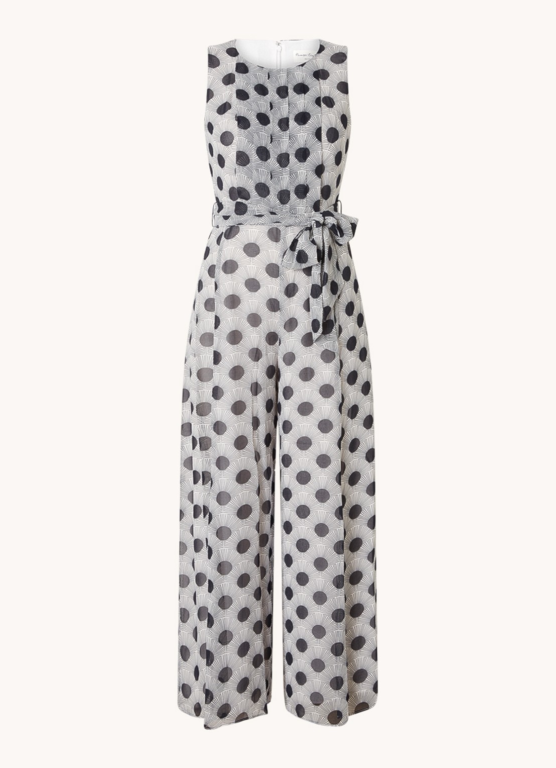 Phase Eight Janine wide fit jumpsuit met print en strikceintuur - voorkant 2 zwart