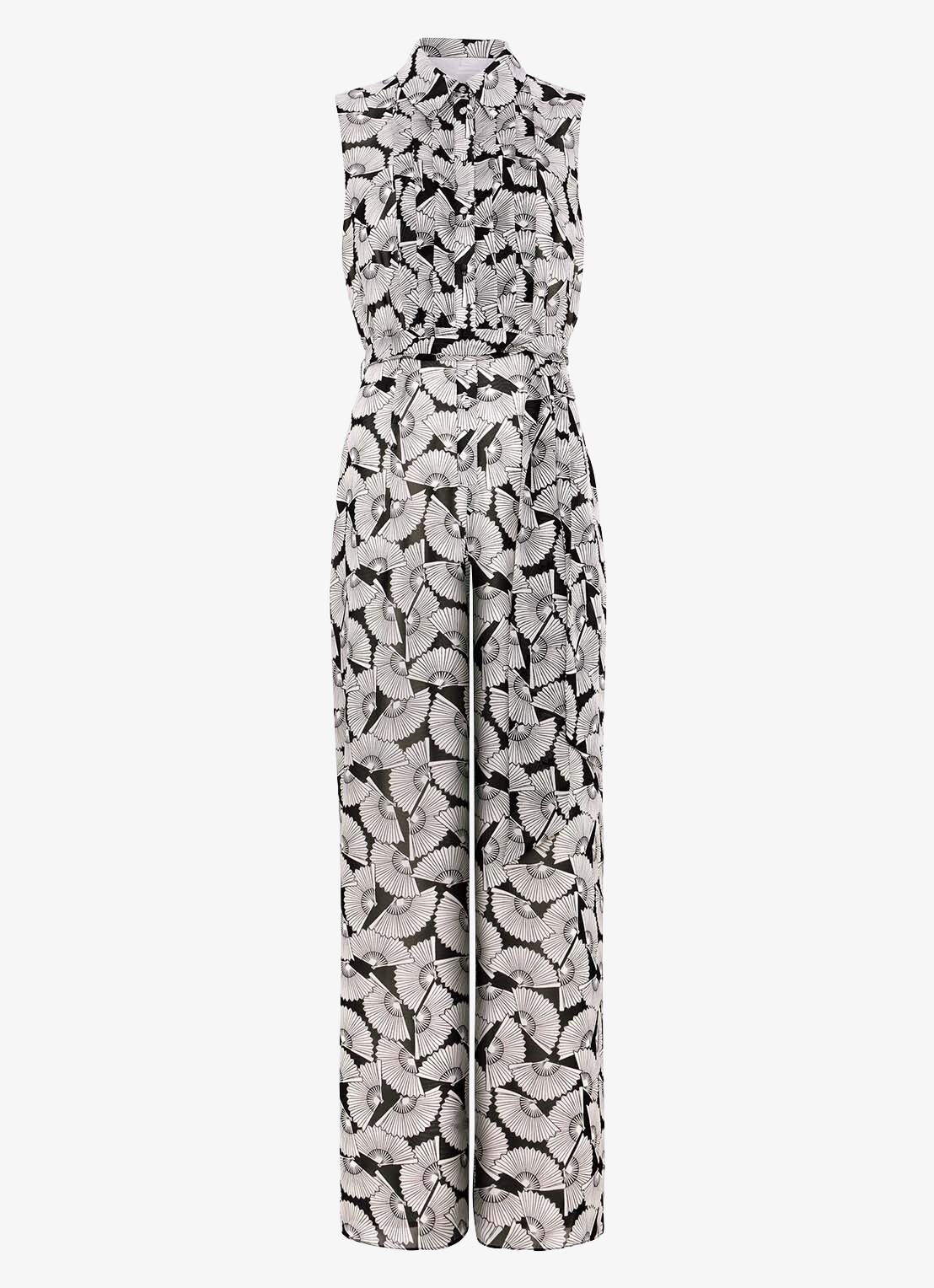 Phase Eight Janine wide fit jumpsuit met print en strikceintuur - voorkant 7 gebroken wit