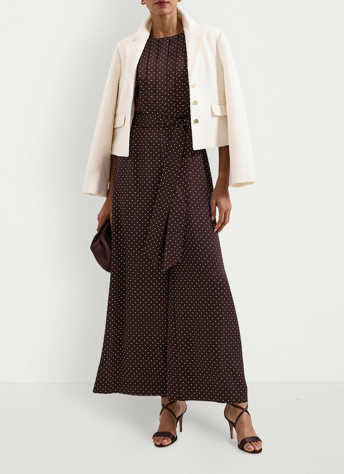 Phase Eight Janine wide fit jumpsuit met stippenprint - detail 2 bruin