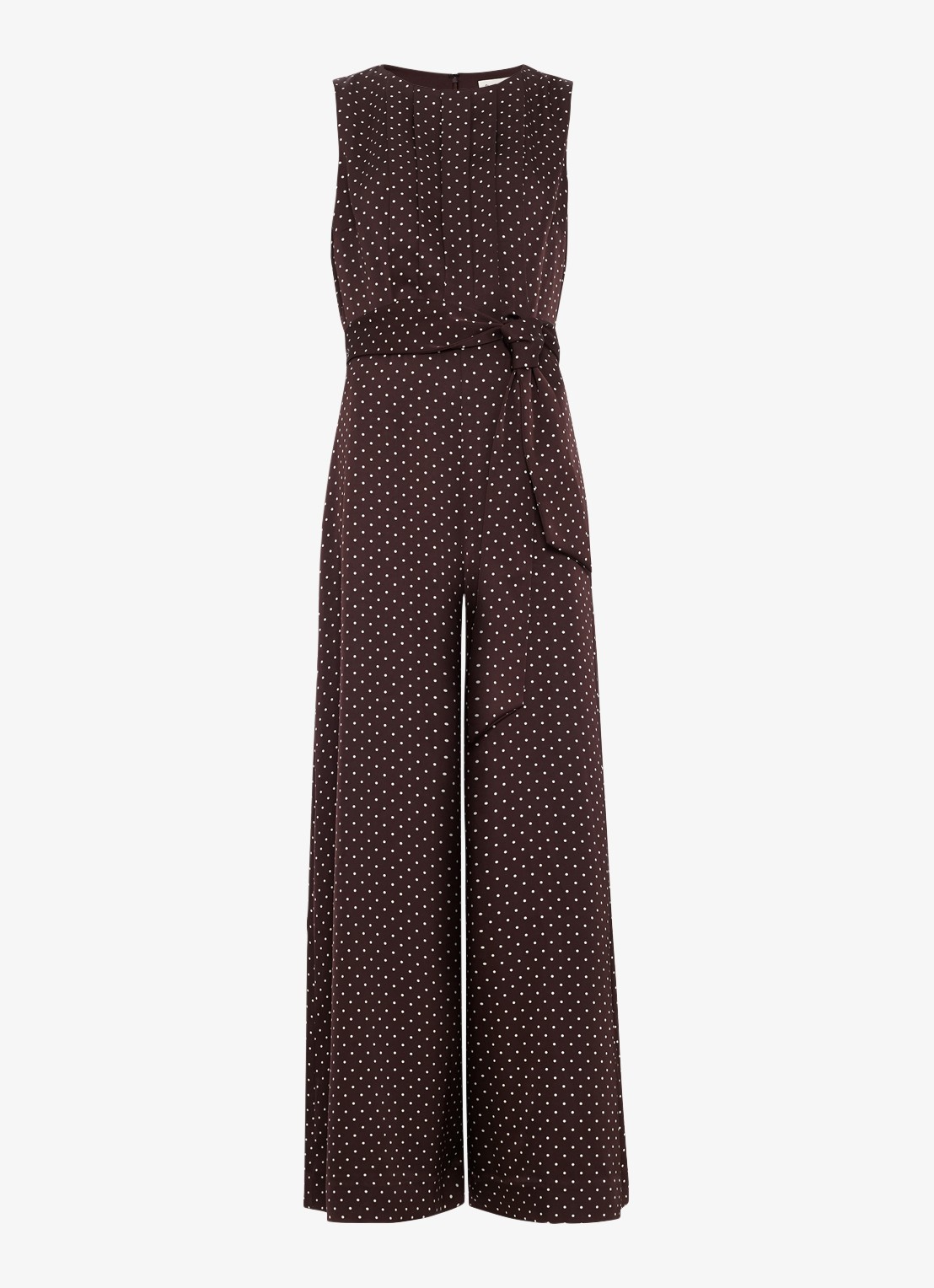 Phase Eight Janine wide fit jumpsuit met stippenprint - voorkant 4 bruin