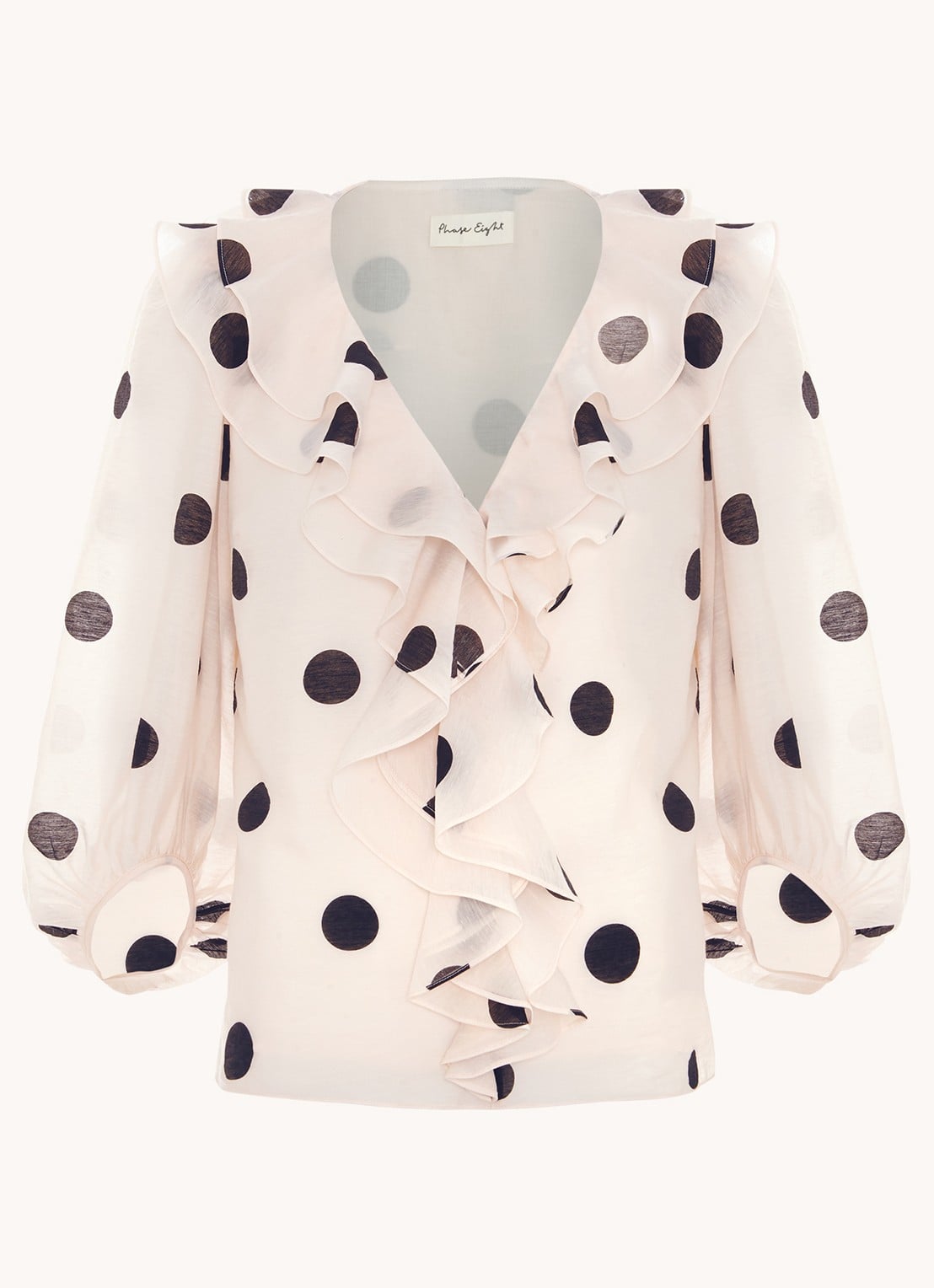 Phase Eight Jaqlyn blouse in linnenblend met stippenprint - voorkant 2 lichtroze