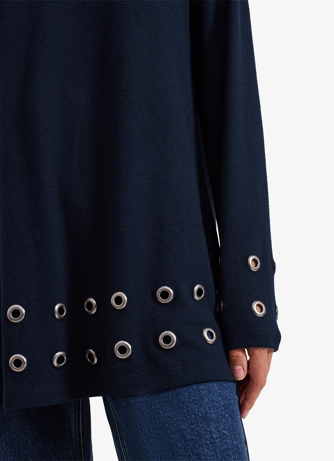 Phase Eight Jennie fijngebreide trui met opstaande kraag - detail 4 donkerblauw