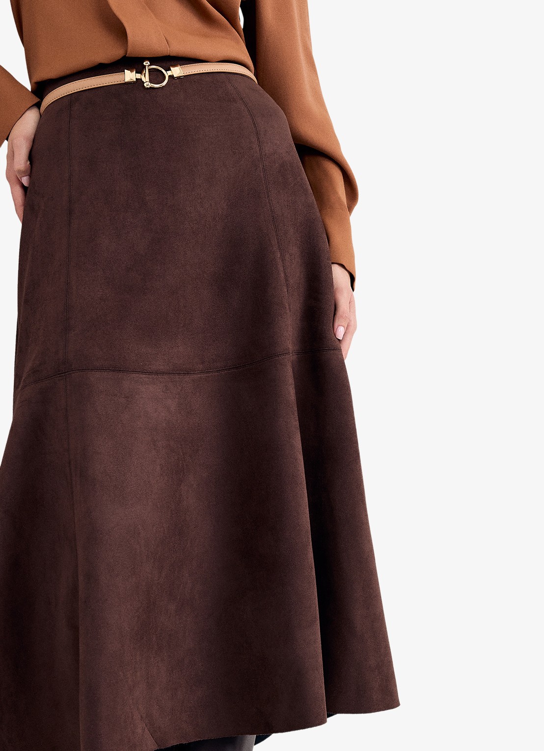 Phase Eight Jessie midi rok van suéde  - detail 5 bruin
