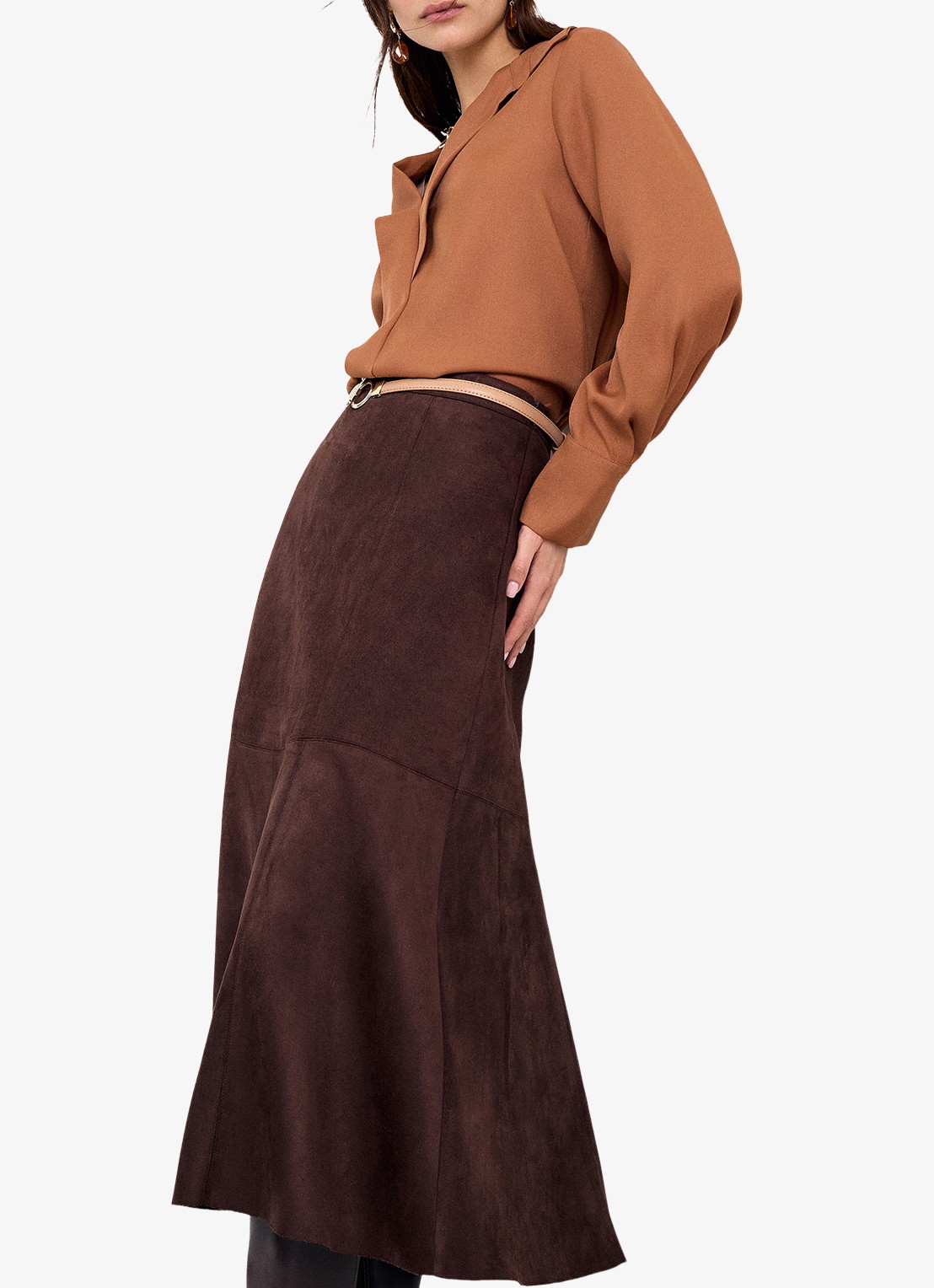 Phase Eight Jessie midi rok van suéde  - detail 6 bruin