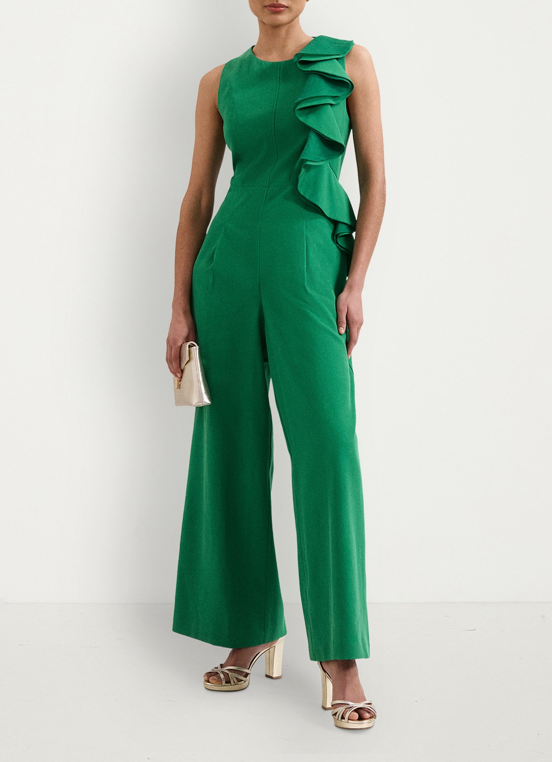 Phase Eight Jillian wide leg jumpsuit met gedrapeerd detail - voorkant 3 zeegroen