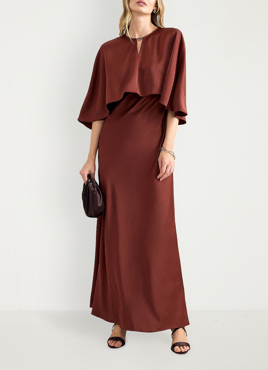 Phase Eight Joni midi jurk met gedrapeerd detail - voorkant 2 brons