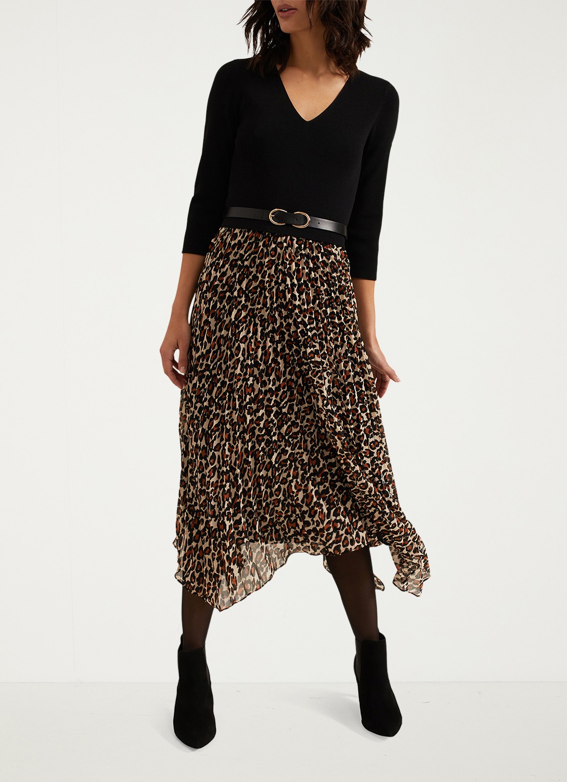 Phase Eight Josephine fijngebreide midi jurk met plissé - detail 8 zwart