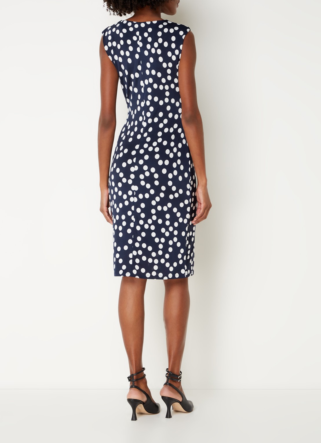 Phase Eight Josey mini kokerjurk met stippenprint en strikceintuur - achterkant donkerblauw