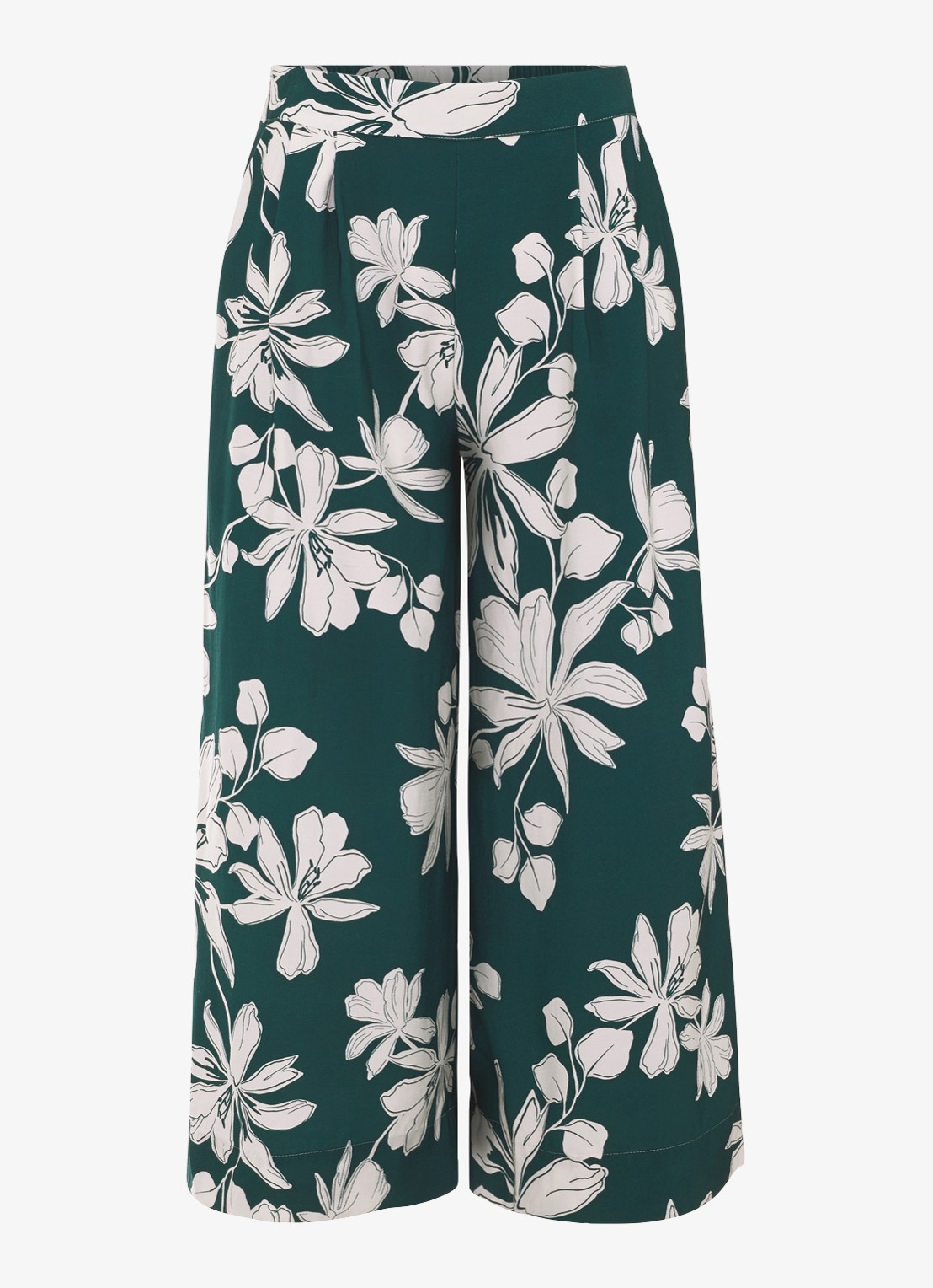 Phase Eight Josie high waist wide fit cropped pantalon met bloemenprint - voorkant donkergroen