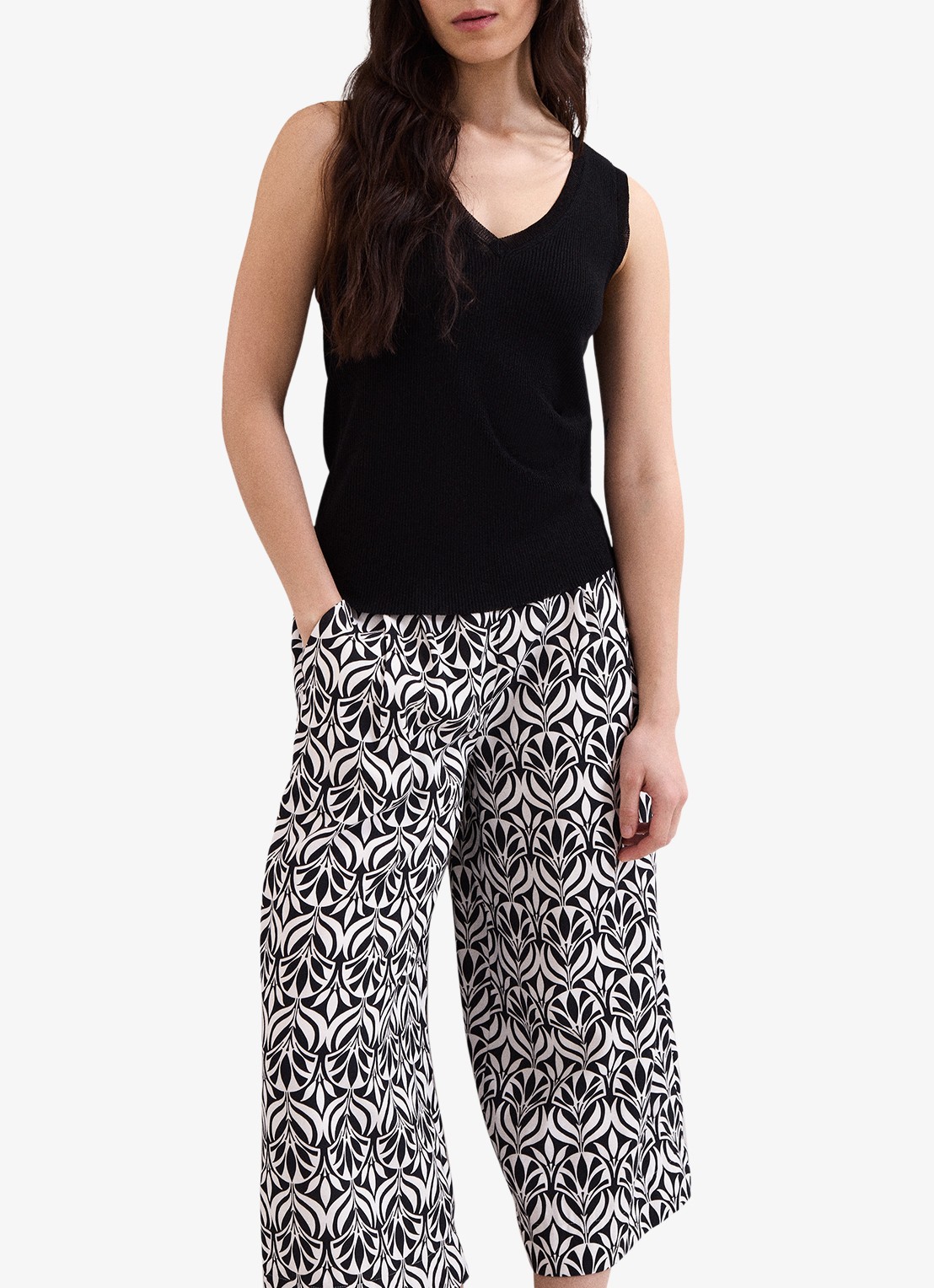 Phase Eight Josie mid waist wide fit broek met print - detail 3 zwart
