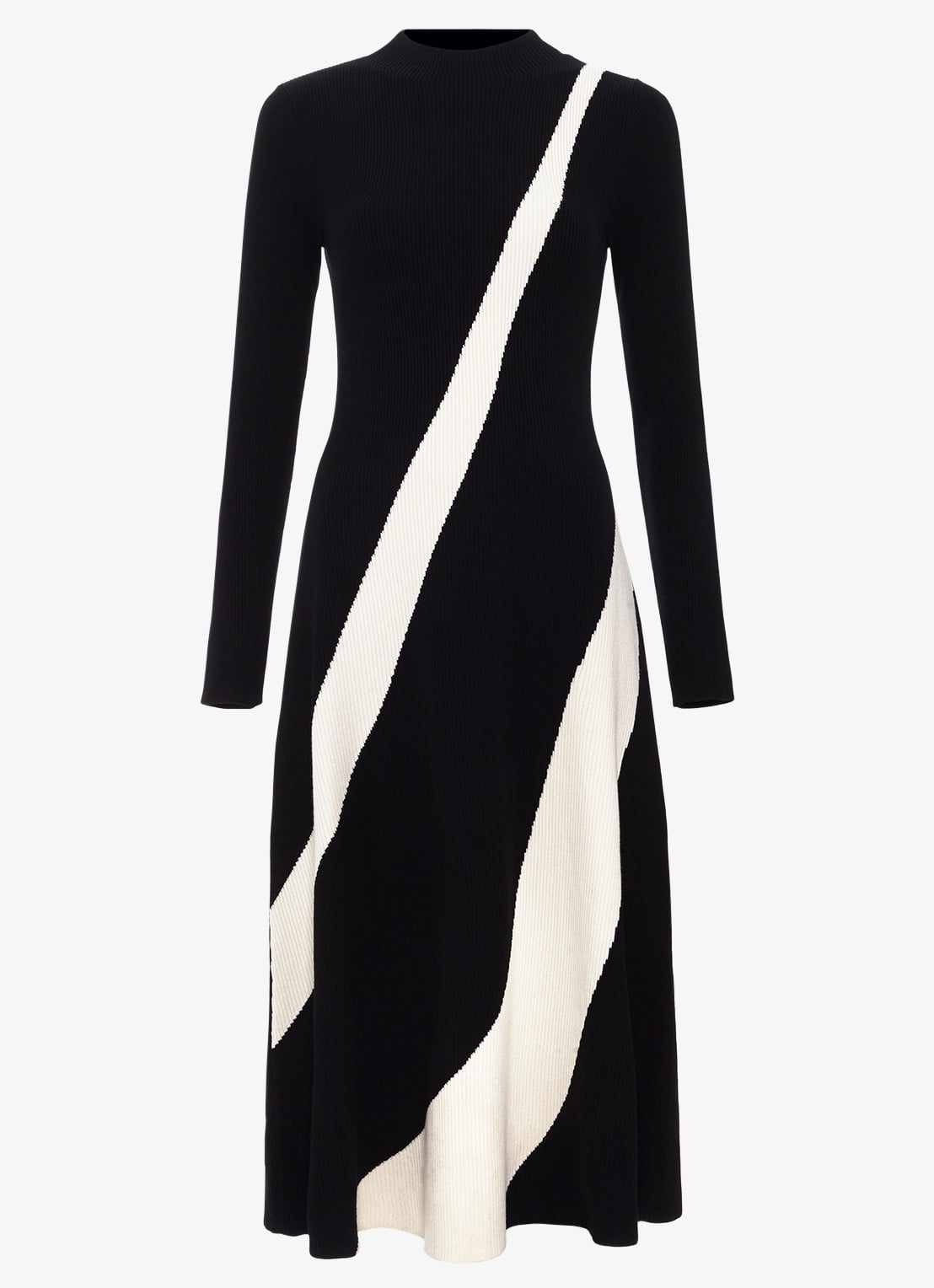 Phase Eight Julie midi jurk met gestreept detail - voorkant 2 zwart