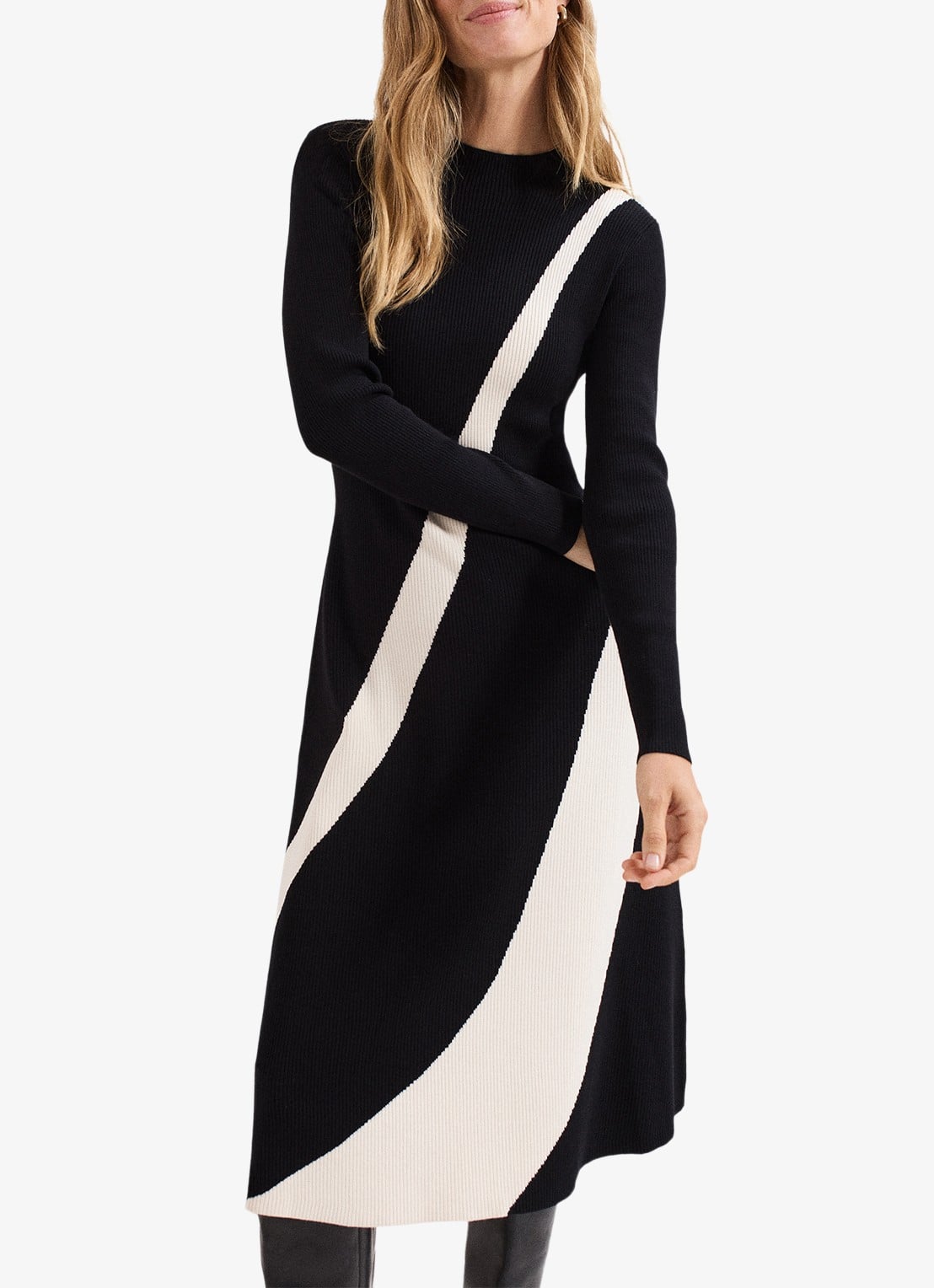 Phase Eight Julie ribgebreide midi jurk met print - detail 4 zwart