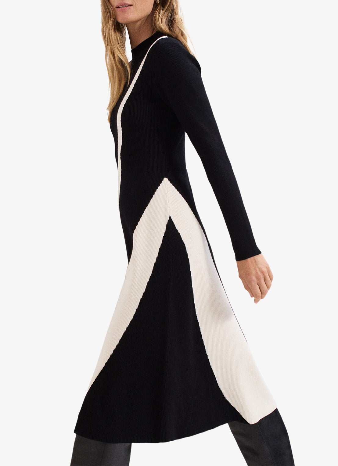 Phase Eight Julie ribgebreide midi jurk met print - detail 7 zwart