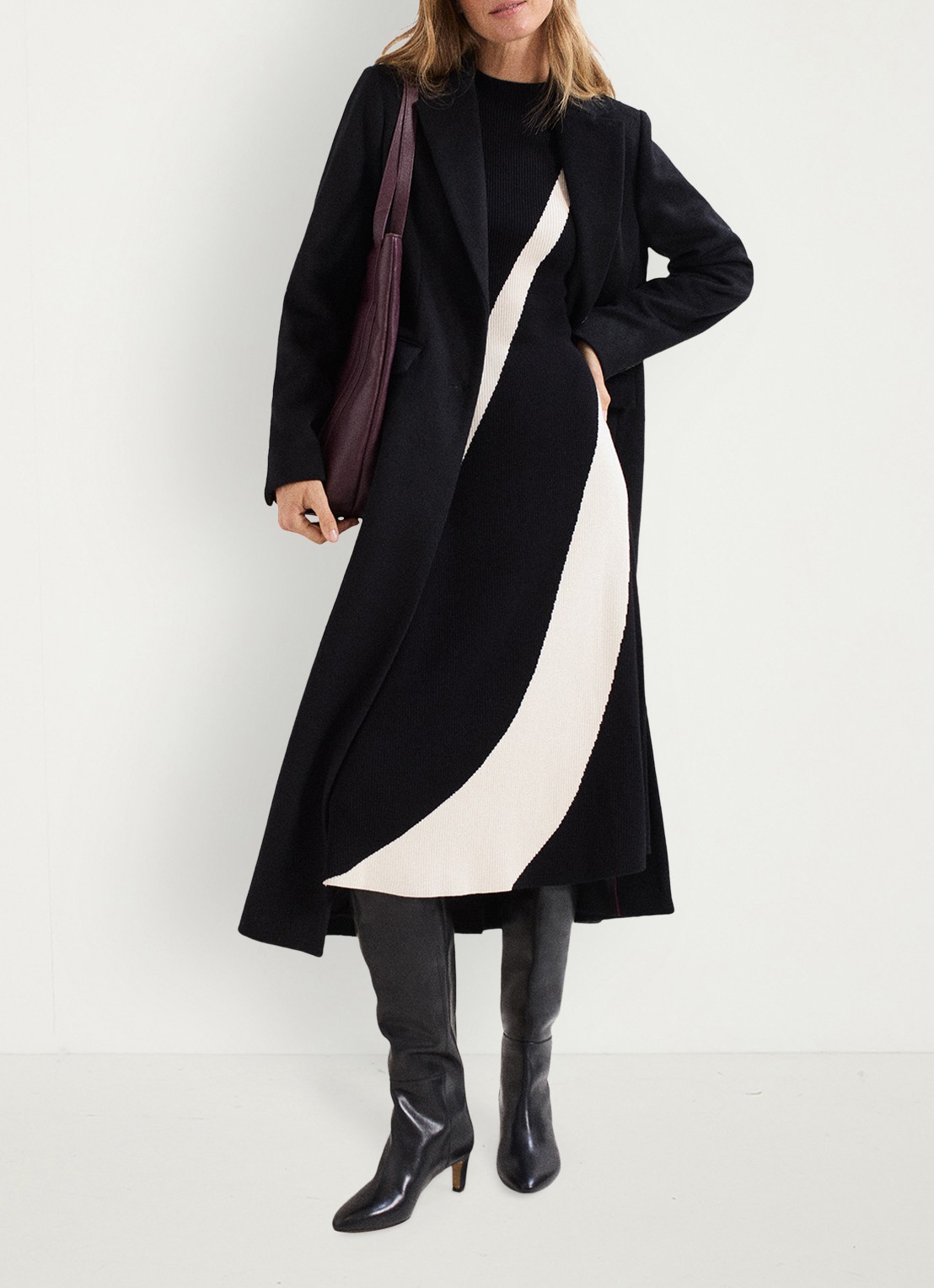 Phase Eight Julie ribgebreide midi jurk met print - detail 8 zwart