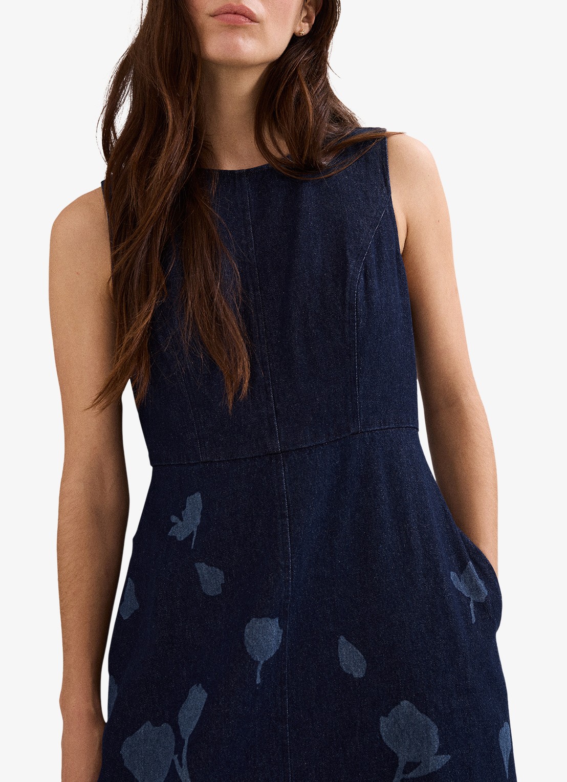 Phase Eight Juliette midi jurk met print en steekzakken - detail 5 denim