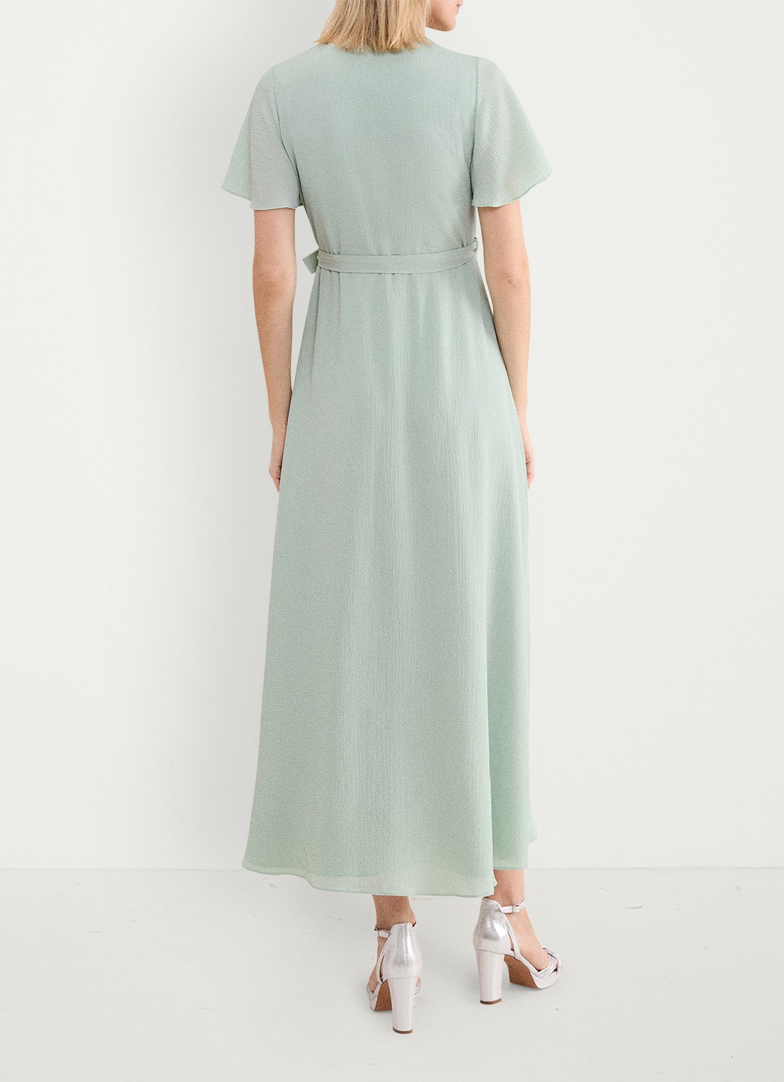 Phase Eight Julissa maxi wikkeljurk met vlindermouw - achterkant lindegroen