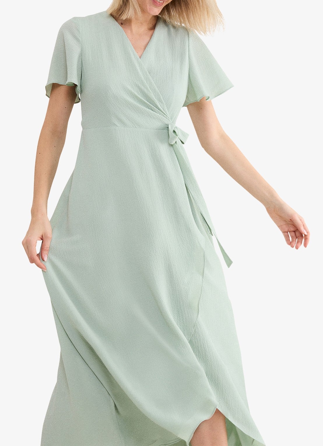 Phase Eight Julissa maxi wikkeljurk met vlindermouw - detail 2 lindegroen