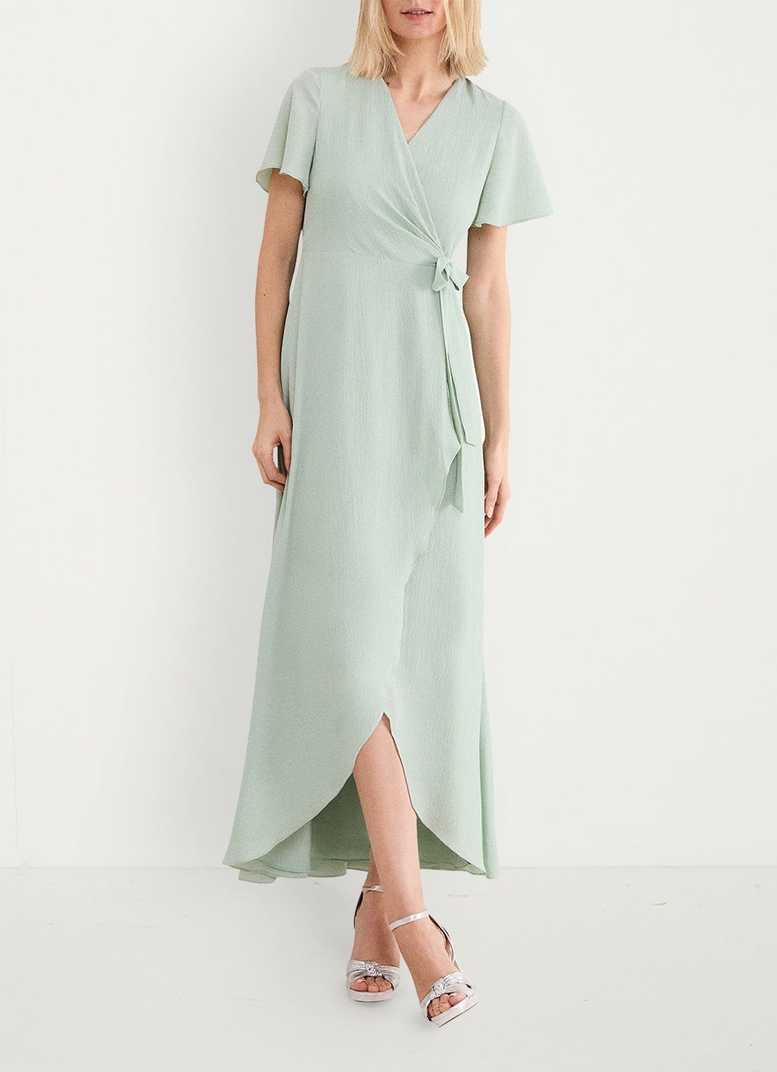 Phase Eight Julissa maxi wikkeljurk met vlindermouw - voorkant 8 lindegroen