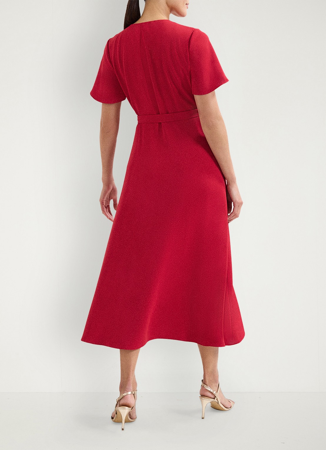 Phase Eight Julissa midi jurk met strikceintuur - achterkant 3 koraalrood