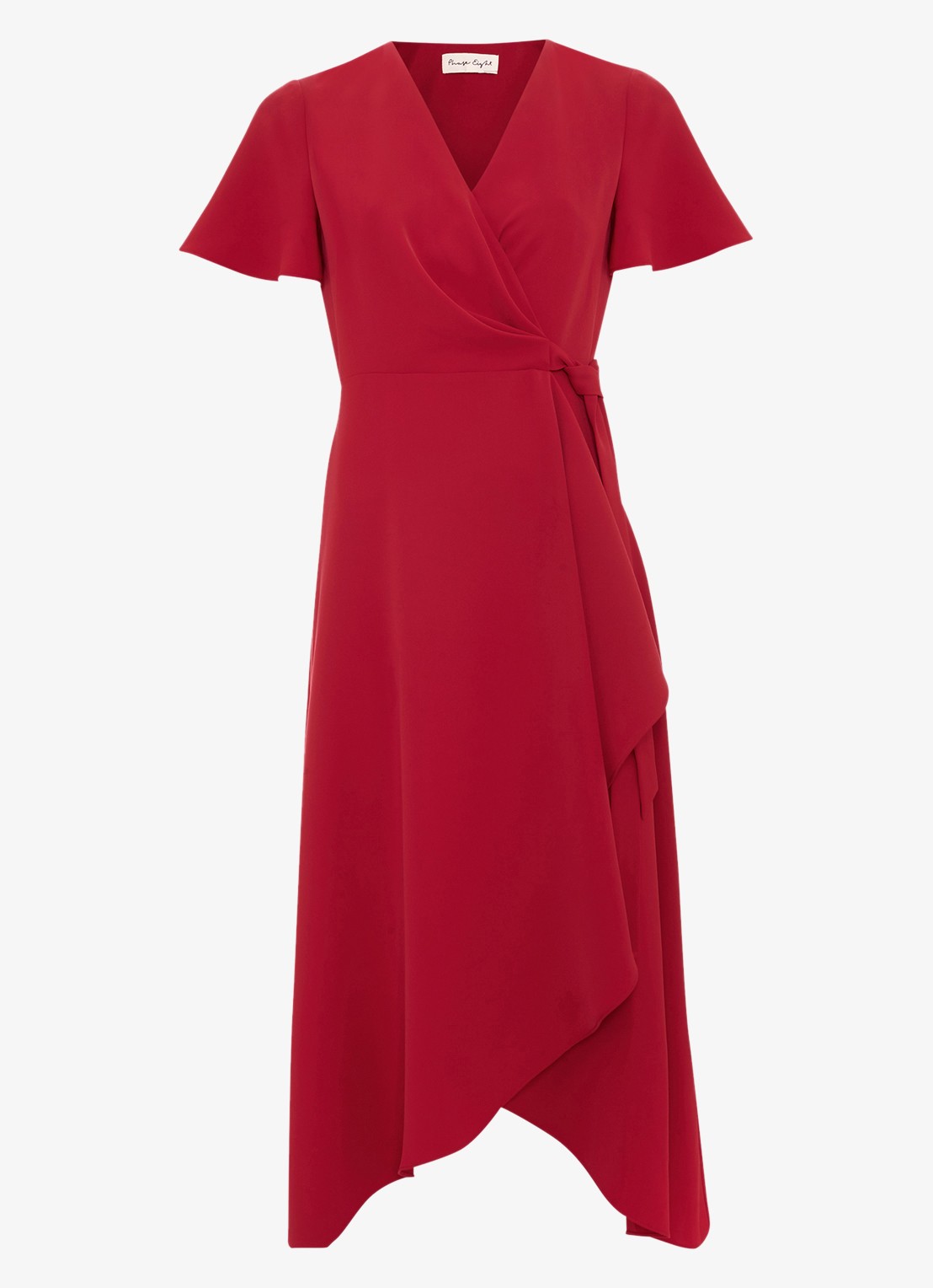 Phase Eight Julissa midi jurk met strikceintuur - voorkant koraalrood