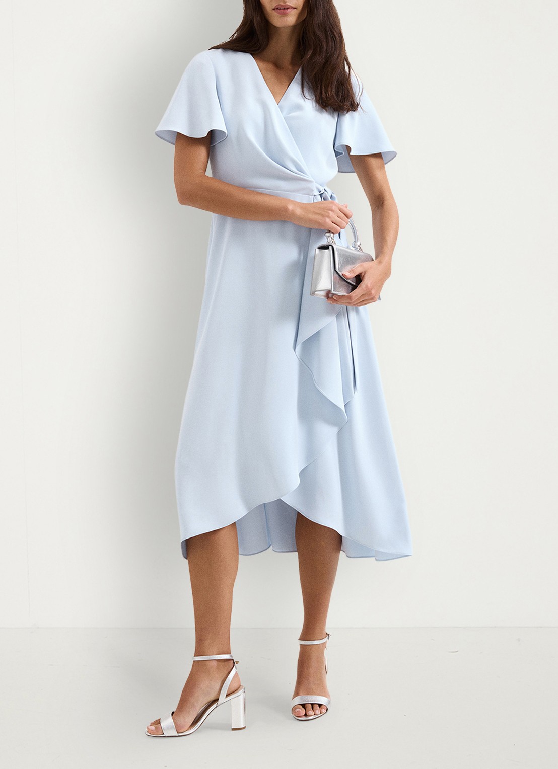 Phase Eight Julissa midi jurk met strikceintuur - voorkant 7 lichtblauw