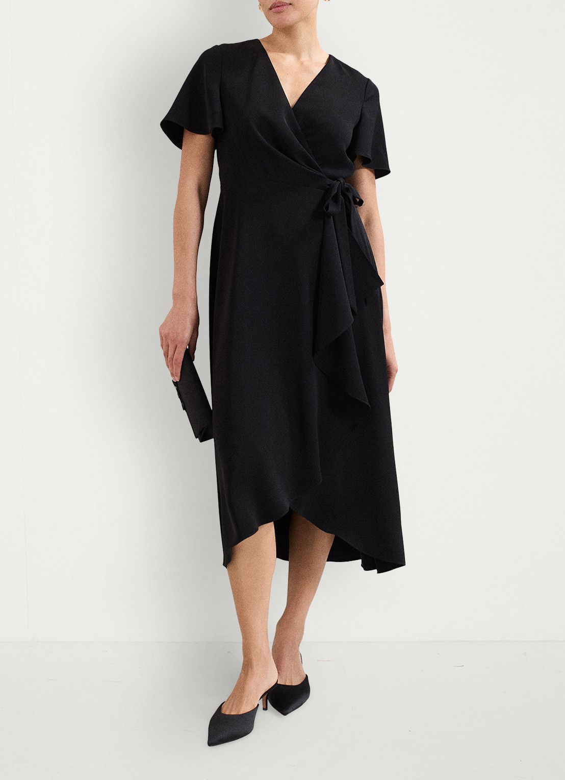 Phase Eight Julissa midi wikkeljurk met strikceintuur - voorkant 7 zwart