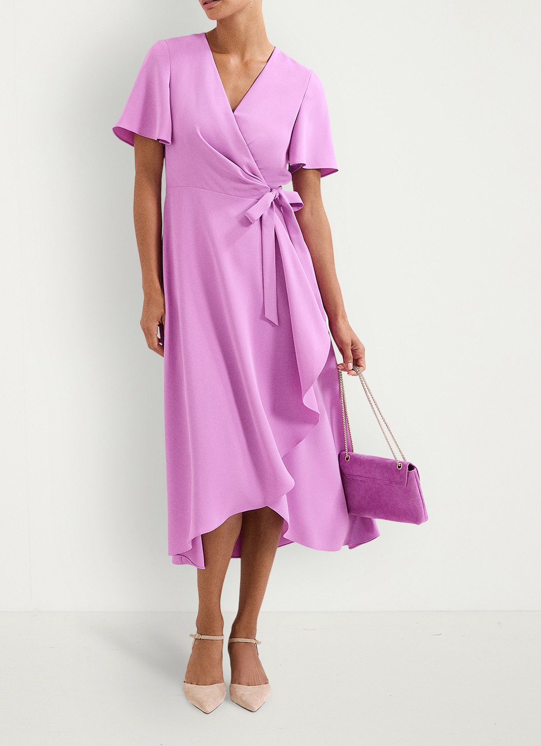 Phase Eight Julissa midi wikkeljurk met vleermuismouw - voorkant 3 paars