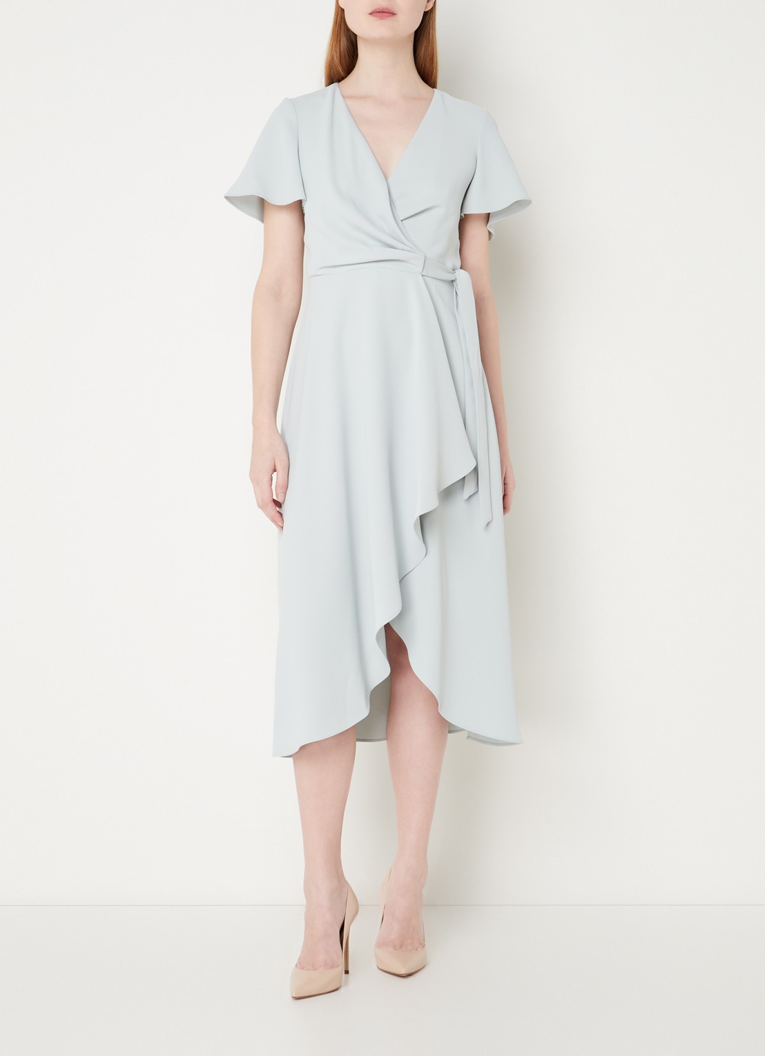 Phase Eight Julissa midi wikkeljurk met volant en strikceintuur - detail 3 mint