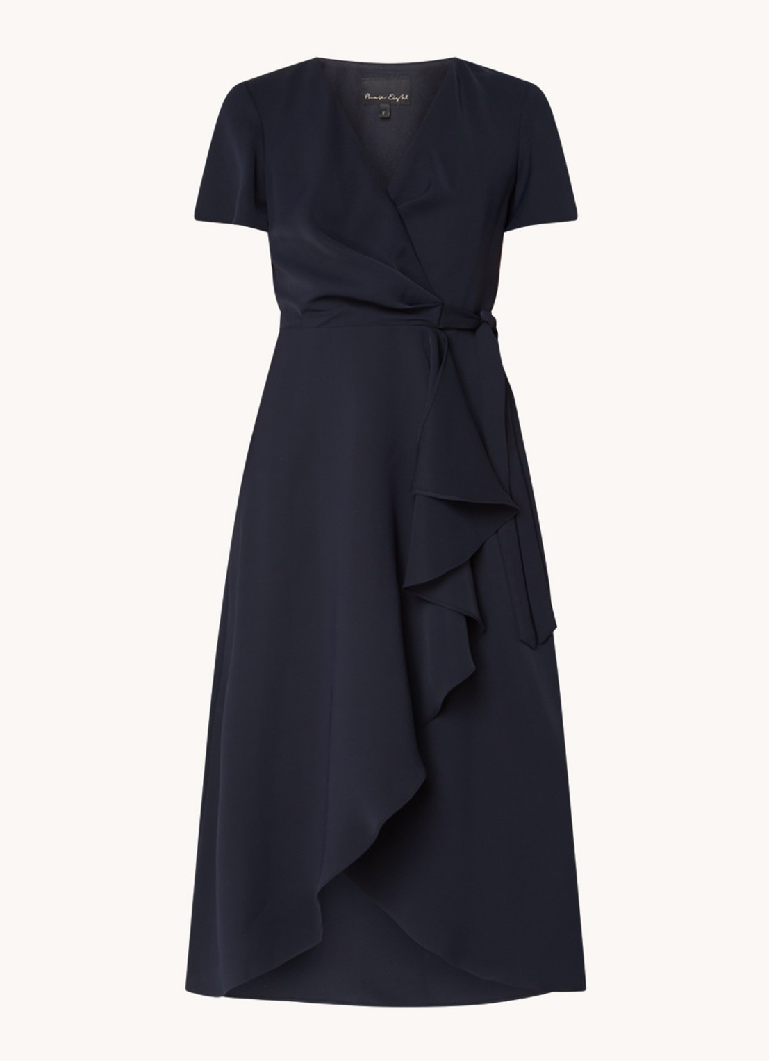 Phase Eight Julissa midi wikkeljurk met volant - voorkant 3 donkerblauw