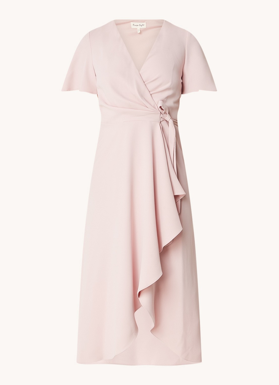 Phase Eight Julissa midi wikkeljurk met volant - voorkant lichtroze
