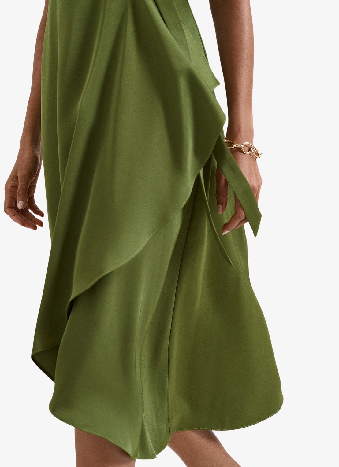 Phase Eight Julissa midi wikkeljurk van satijn - detail 6 khaki