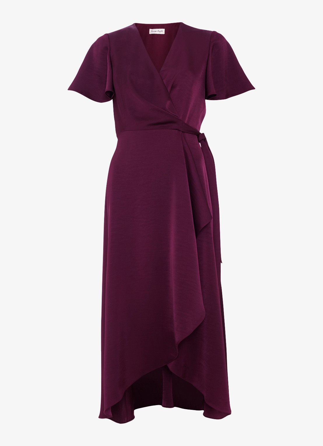 Phase Eight Julissa midi wikkeljurk van satijn - voorkant 6 bordeauxrood