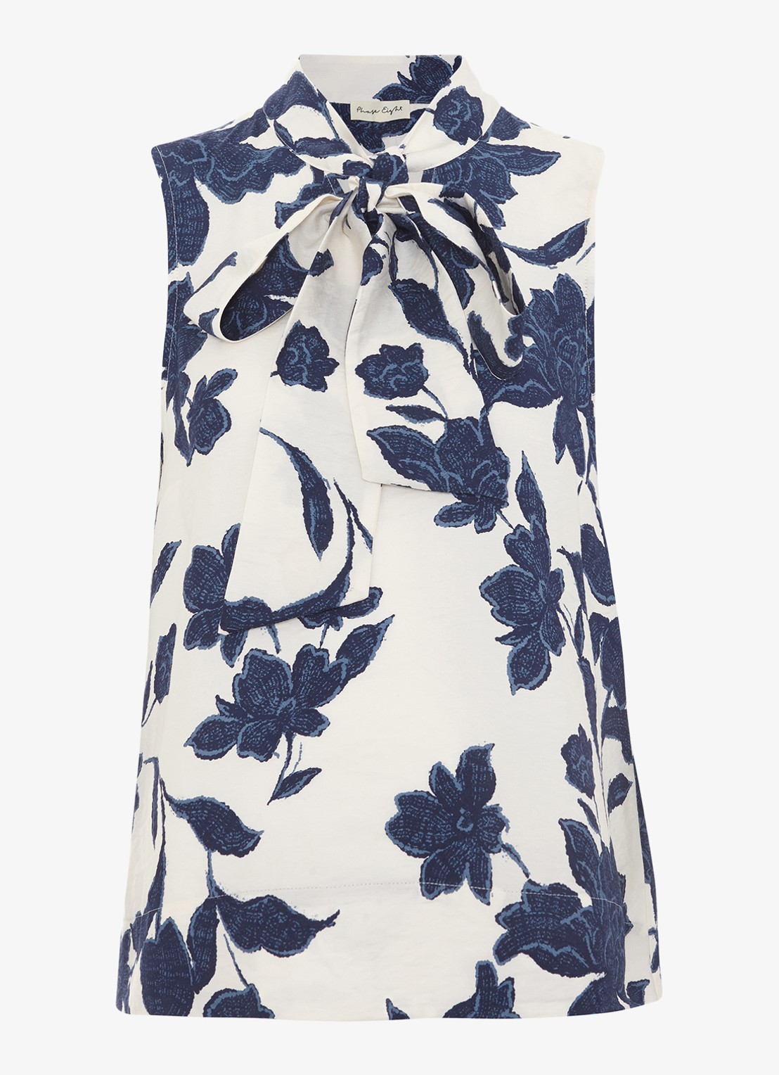 Phase Eight Junie top met bloemenprint en strikkraag - voorkant 2 gebroken wit