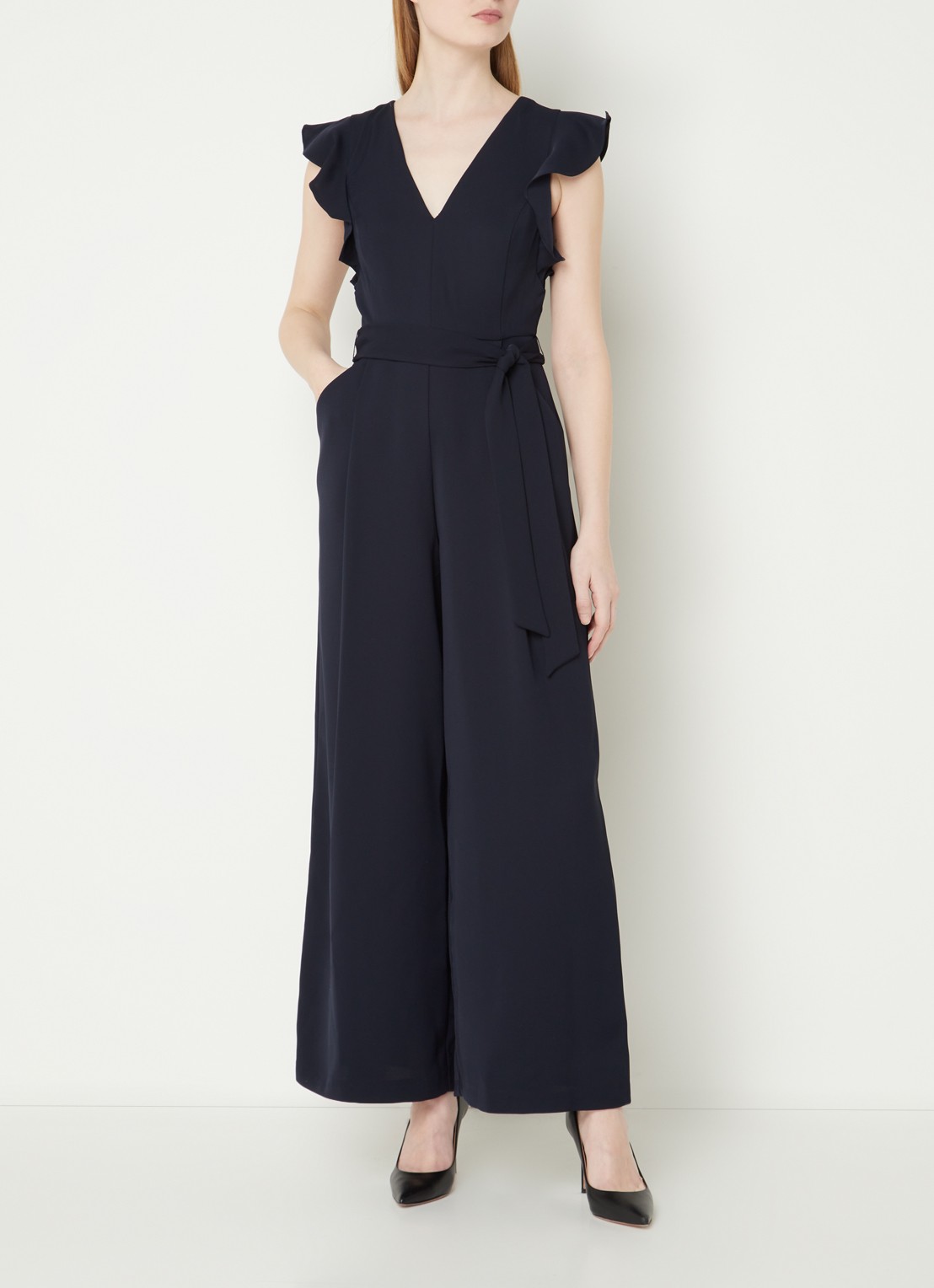 Phase Eight Kallie wide fit jumpsuit met strikceintuur - detail 4 aquablauw