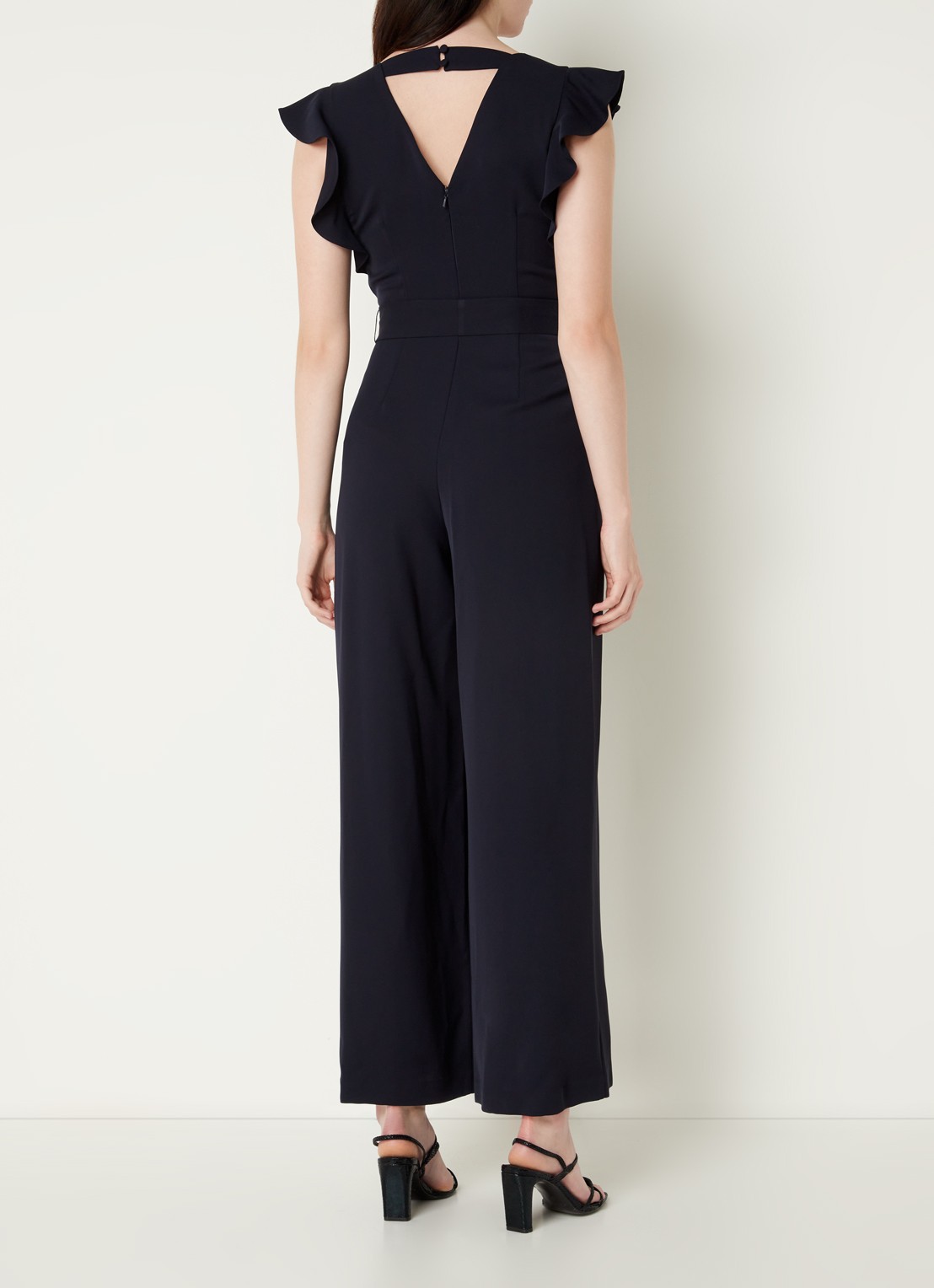 Phase Eight Kallie wide fit jumpsuit met volant en strikceintuur  - achterkant 3 donkerblauw